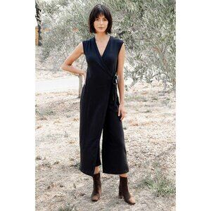 INDIGENOUS Organic Pima Cotton Wrap Jumpsuit Black Fair Trade Retails $148